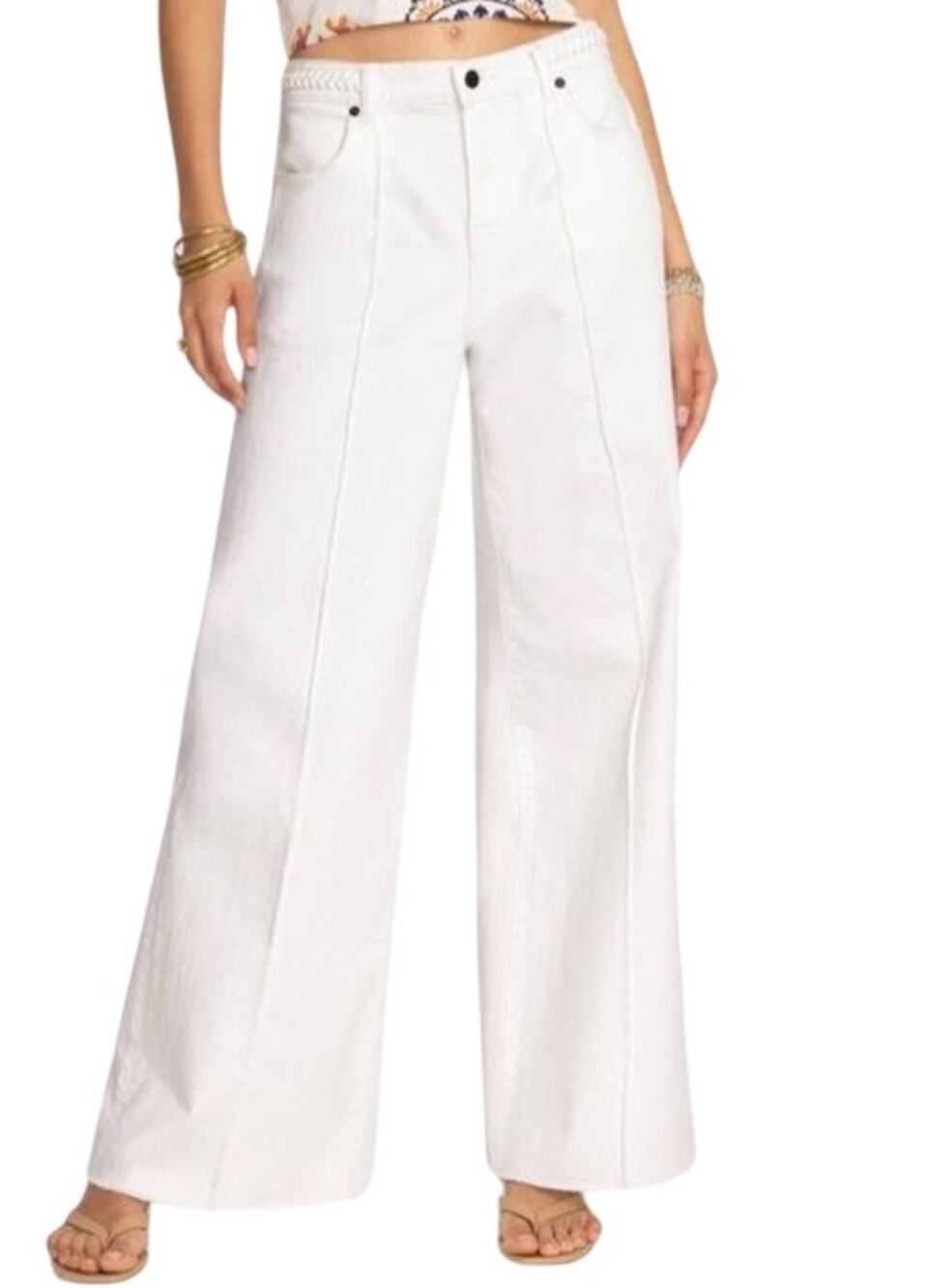 JOHNNY WAS Braided Waist Wide-Leg Stretch Denim Jeans White Size 27